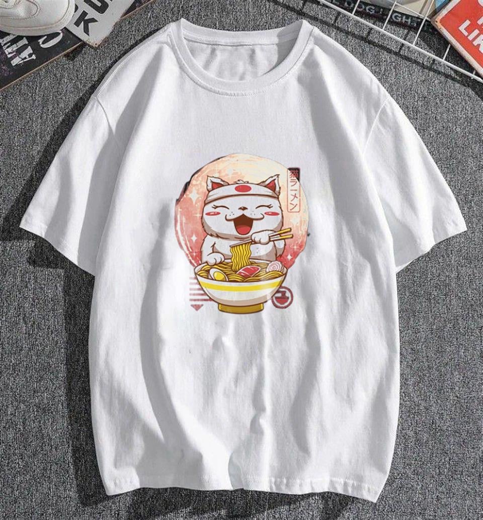 Spaghetti Cat Beyaz Unisex Oversize T-shirt
