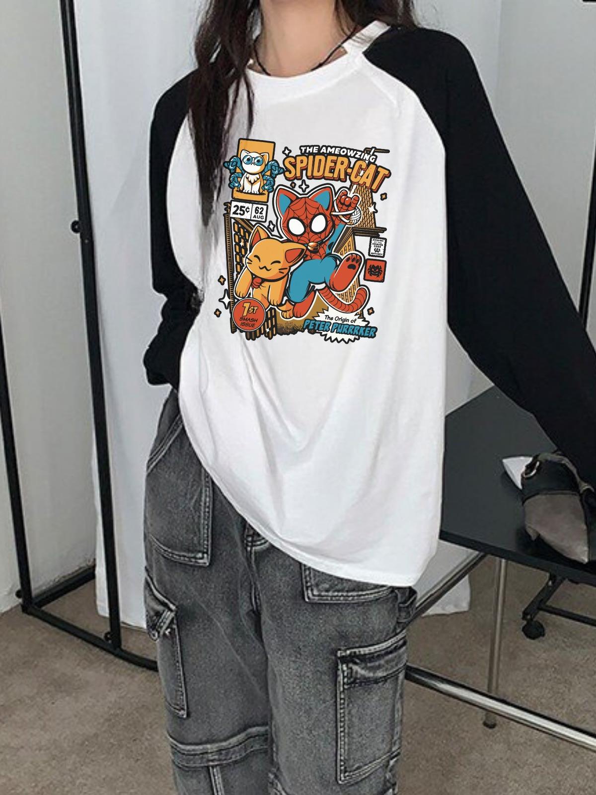 Spider Cat Reglan Uzun Kollu Make Sense Baskılı Beyaz T-Shirt