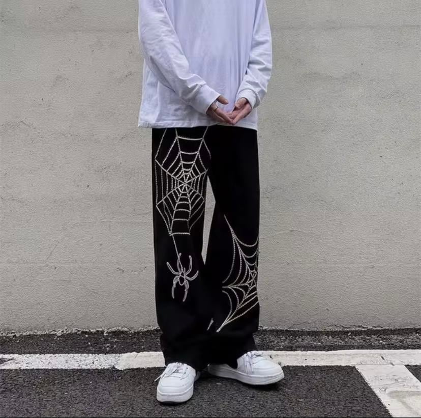 Spider Detail Streetwear Baggy Pantolon
