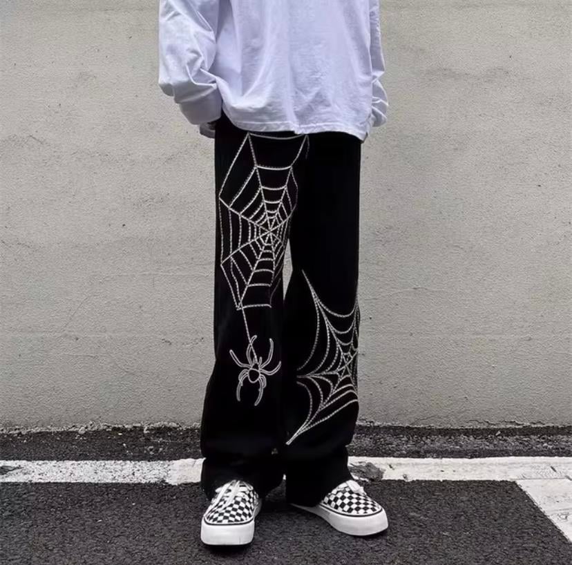 Spider Detail Streetwear Baggy Pantolon
