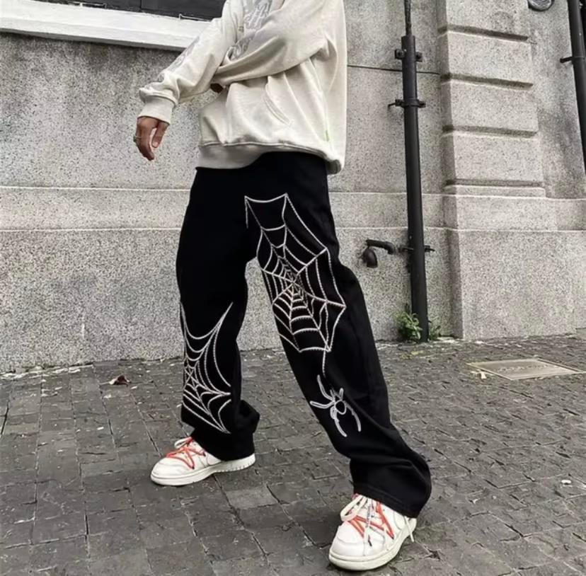 Spider Detail Streetwear Baggy Pantolon