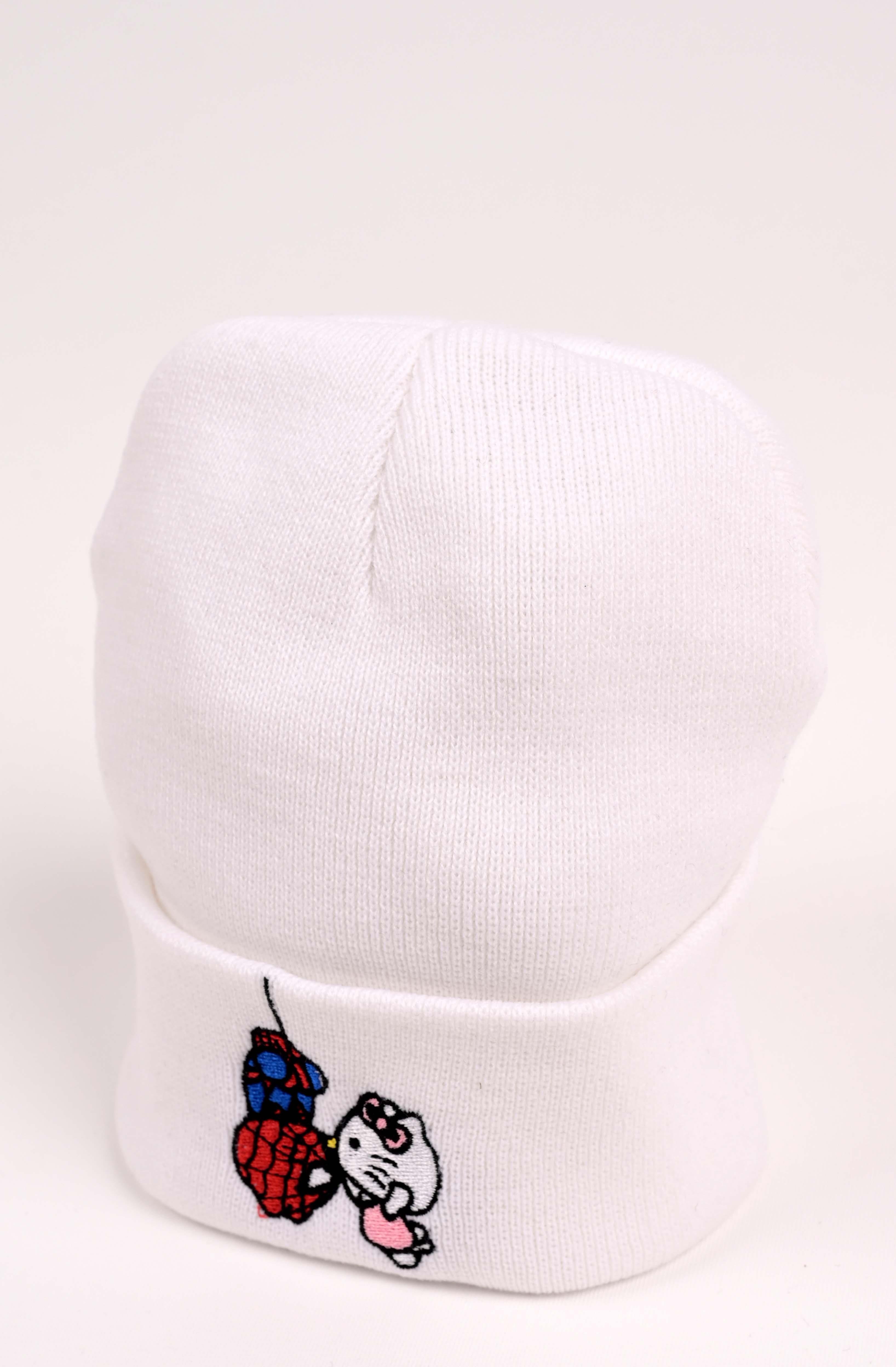 Spider & Hello Nakış İşleme Unisex Beyaz Bere