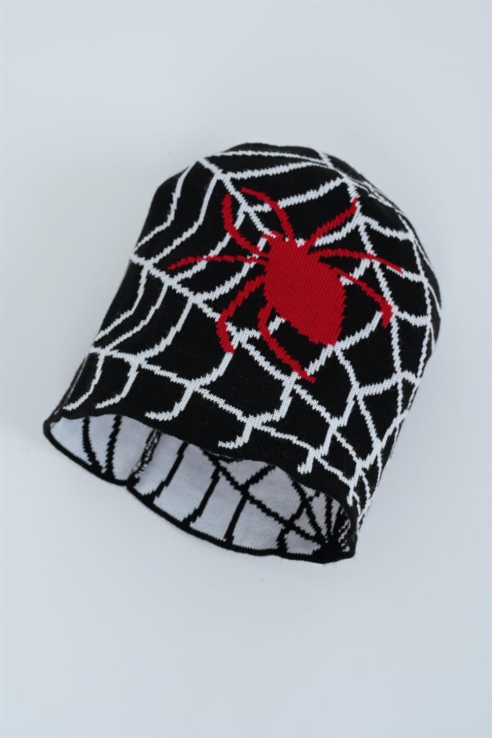Spider Web Örümcek Siyah Beyaz Bere