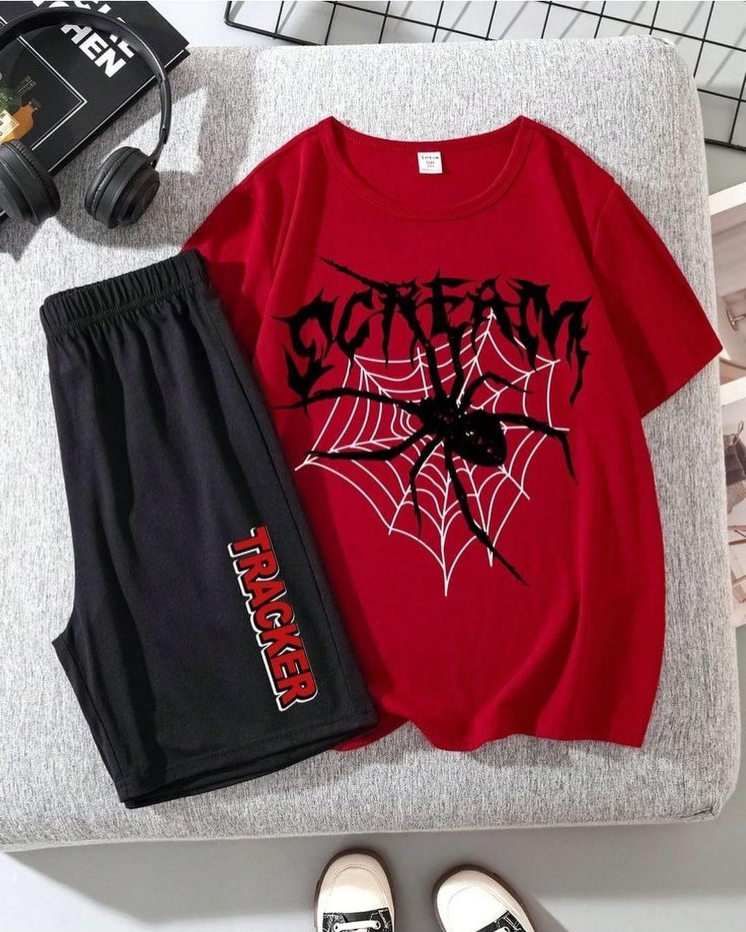 Spider Web Siyah Oversize Kısa Kol & Şort Unisex İkili Takım