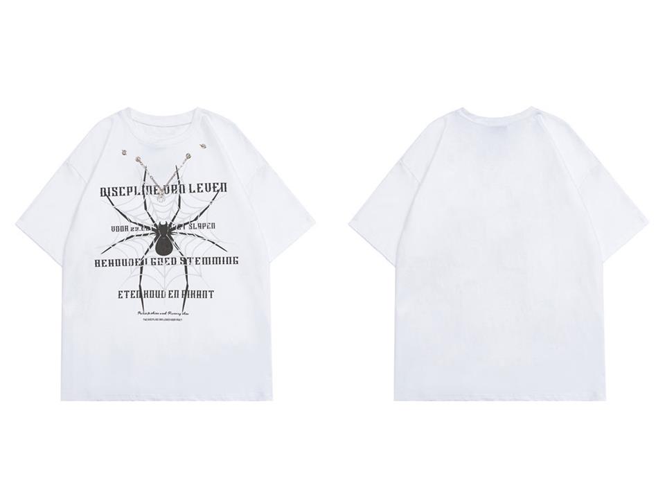 Spider Zincir Detaylı Spider Baskılı Beyaz Unisex Oversize T-shirt