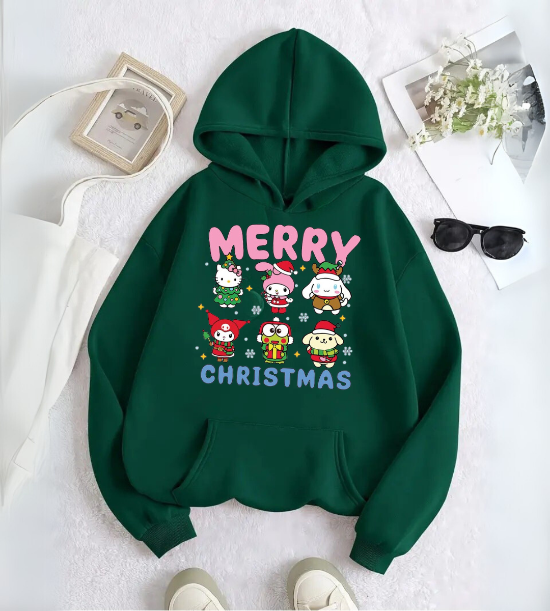 SpongeBob Friends Merry Christmas Baskılı Kapşonlu Sweatshirt