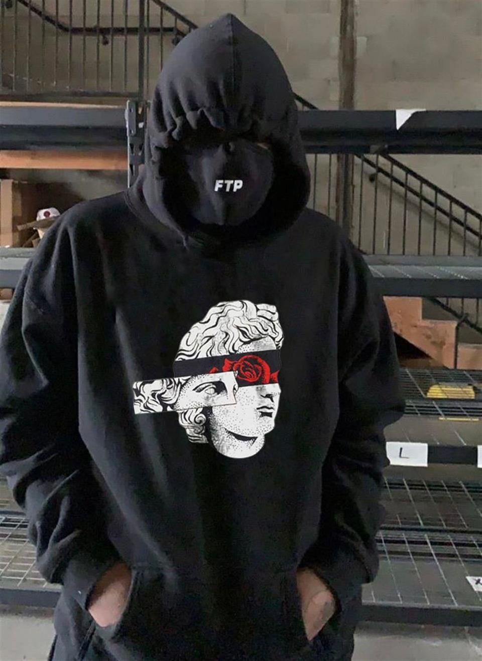 Statue Rose Siyah Unisex Kapüşonlu Oversize Sweatshirt Hoodie