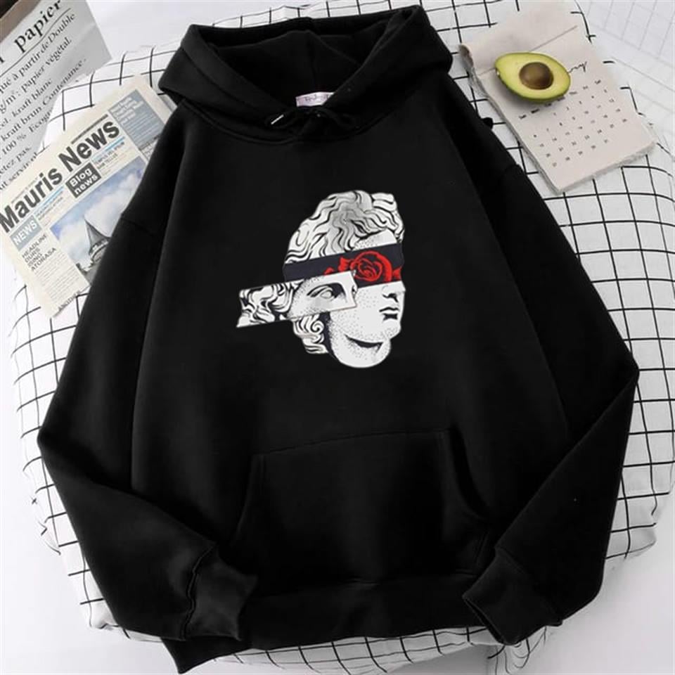 Statue Rose Siyah Unisex Kapüşonlu Oversize Sweatshirt Hoodie
