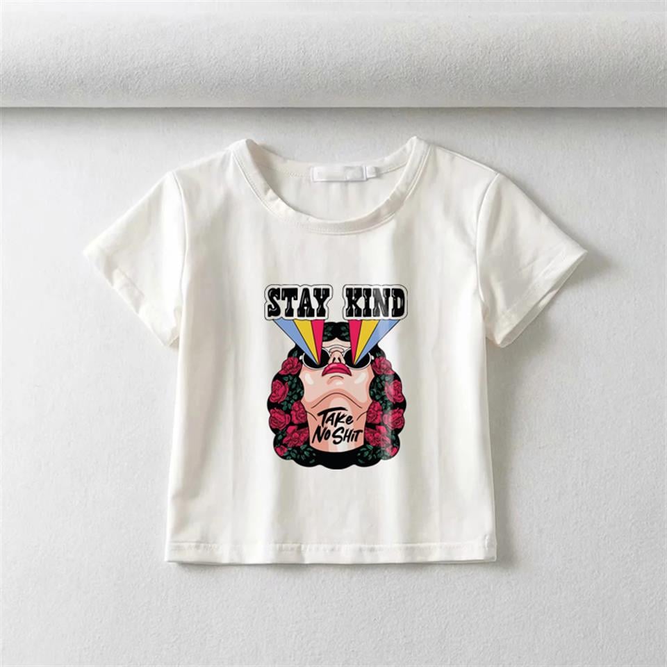 Stay Kind Girl Baskılı Beyaz Crop