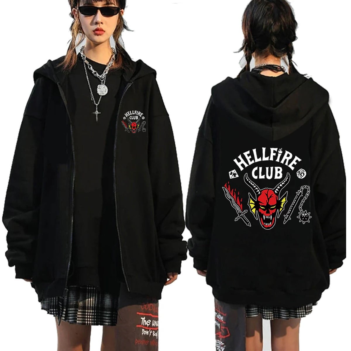 Stranger Things Hell Fire Siyah Unisex Fermuarlı Hırka