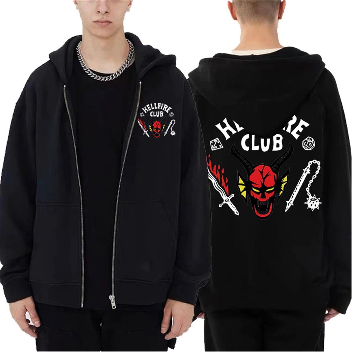 Stranger Things Hell Fire Siyah Unisex Fermuarlı Hırka