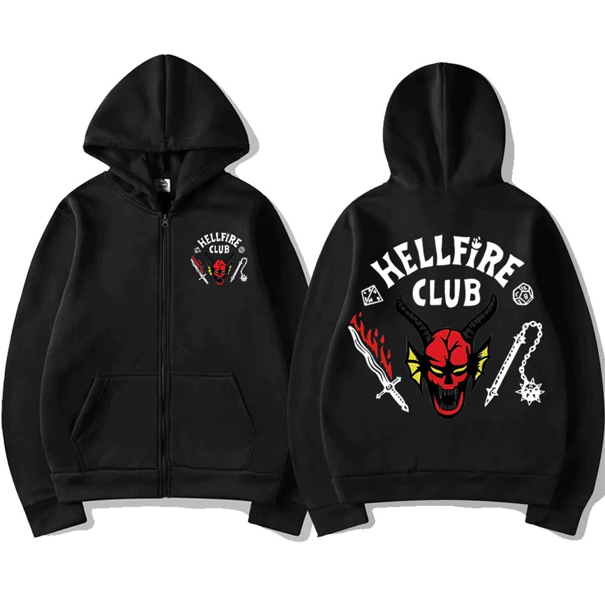 Stranger Things Hell Fire Siyah Unisex Fermuarlı Hırka