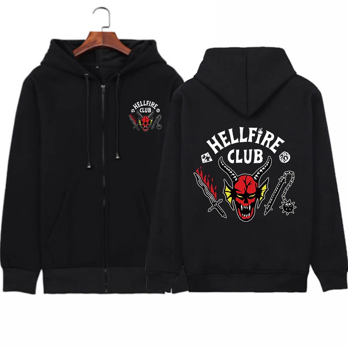 Stranger Things Hell Fire Siyah Unisex Fermuarlı Hırka