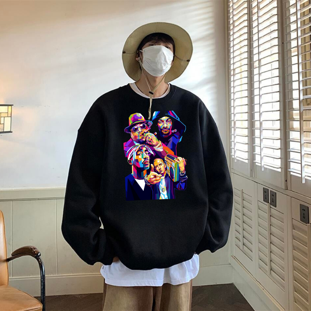 Street Wear Hip-Hop Kings Of Rap Oversize Unisex Siyah Bisiklet Yaka Sweatshirt