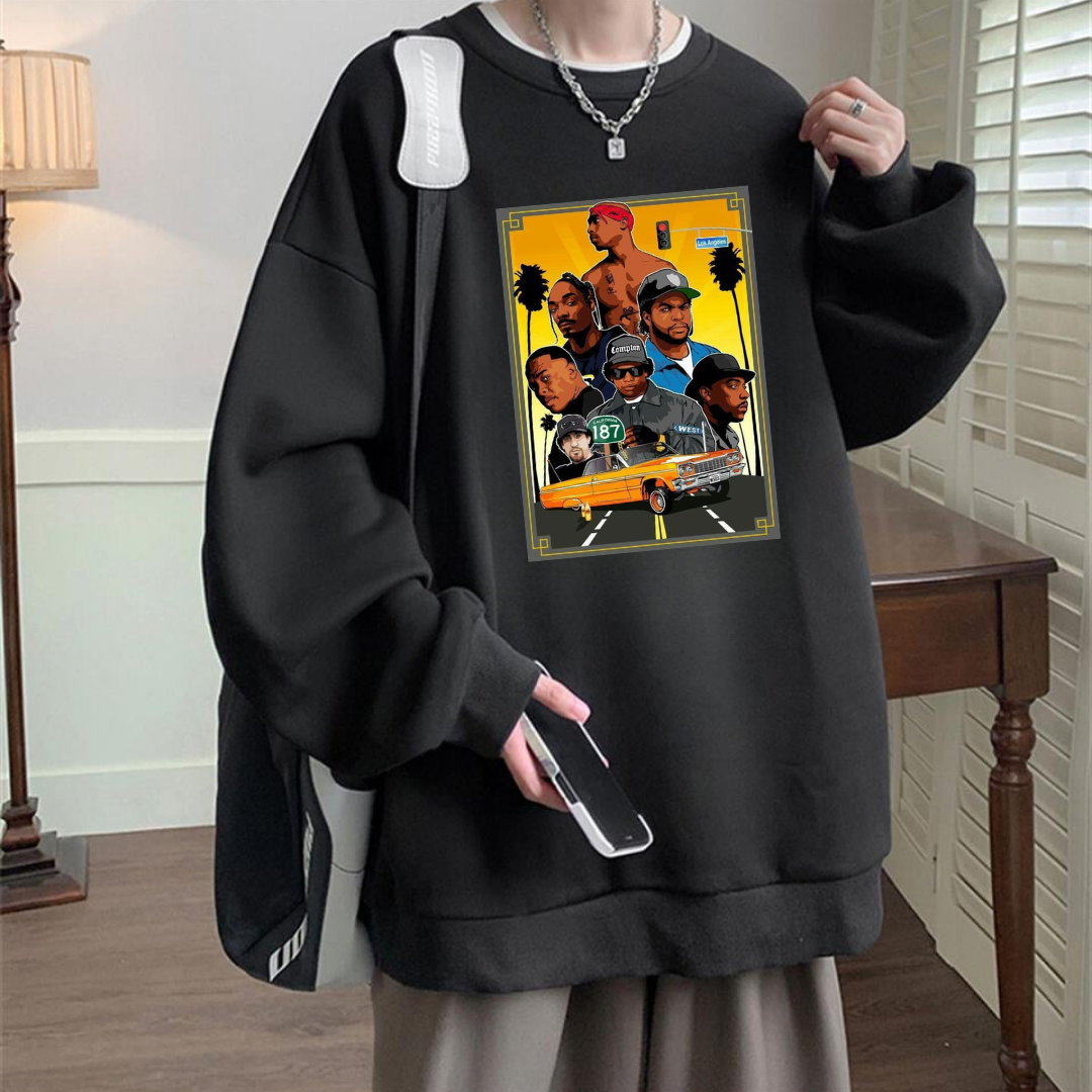 Street Wear Hip-Hop Kings Of Rap Oversize Unisex Siyah Bisiklet Yaka Sweatshirt