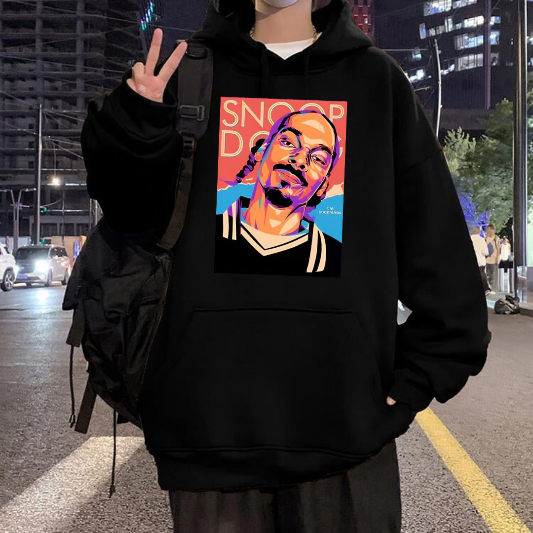 Street Wear Snoop Dogg Baskılı Oversize Unisex Siyah Kapşonlu Hoodie Sweatshirt