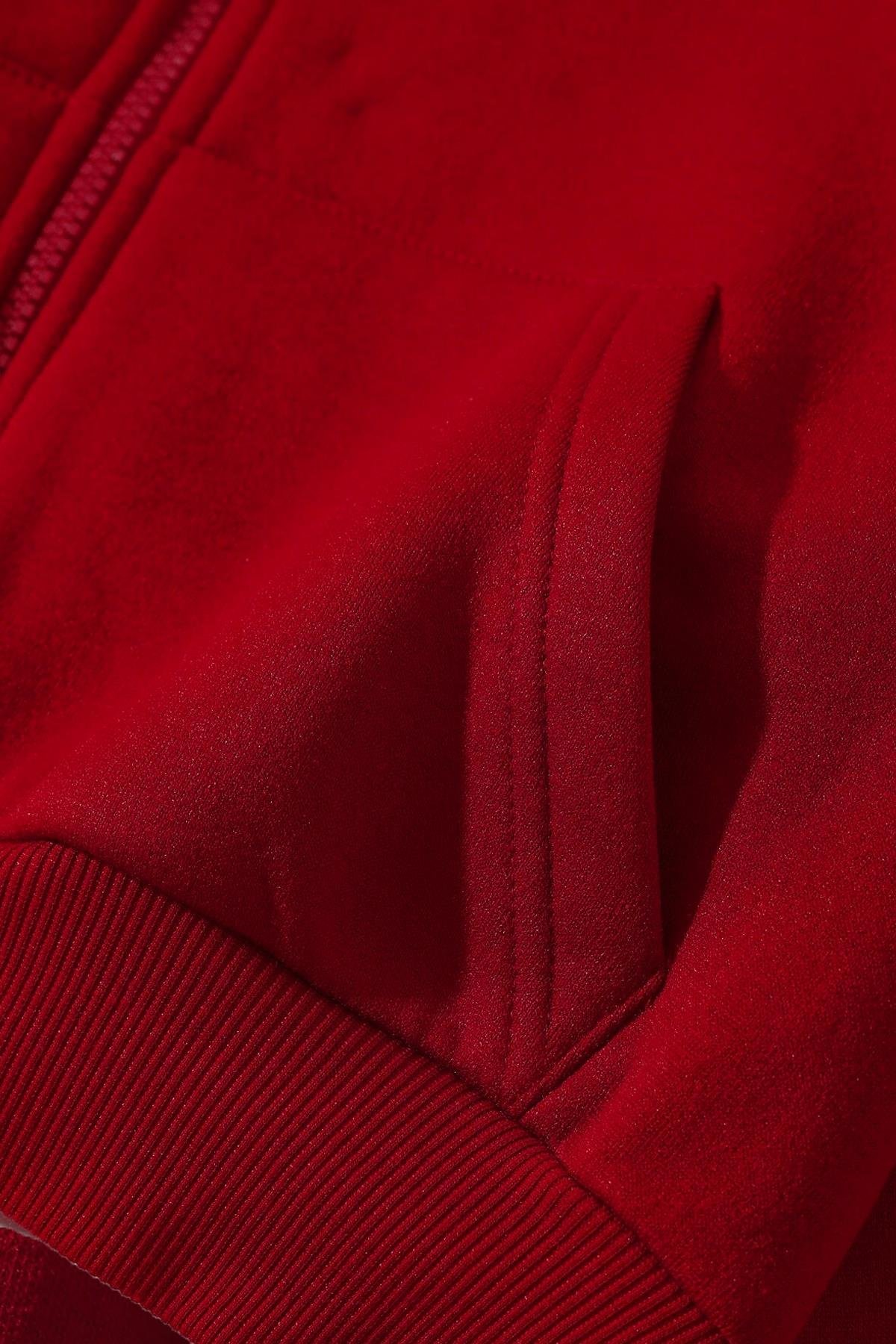 Streetwear Fermuarlı Uzun Kollu Bordo Crop Hırka