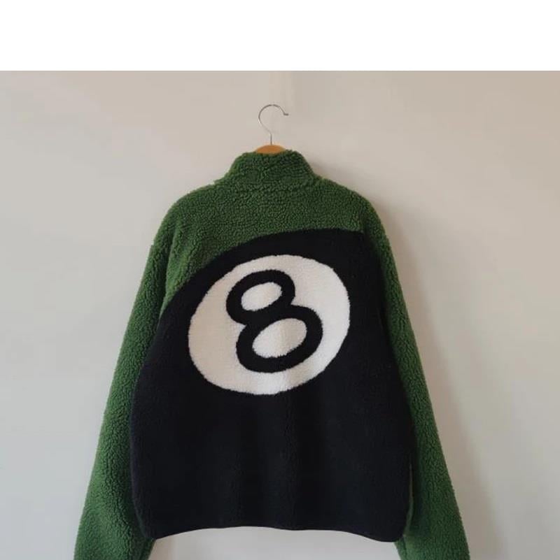 Stussy 8 Ball Fleece Unisex Fermuarlı Yeşil Kuzu Ceket