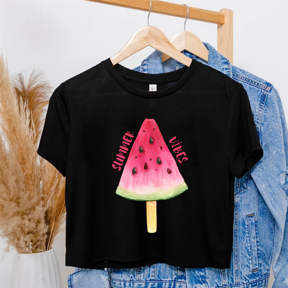 Summer Vibes Baskılı Siyah Crop