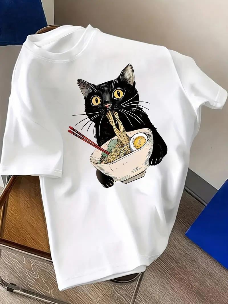 Sushi Black Cat Baskılı Oversize T-shirt