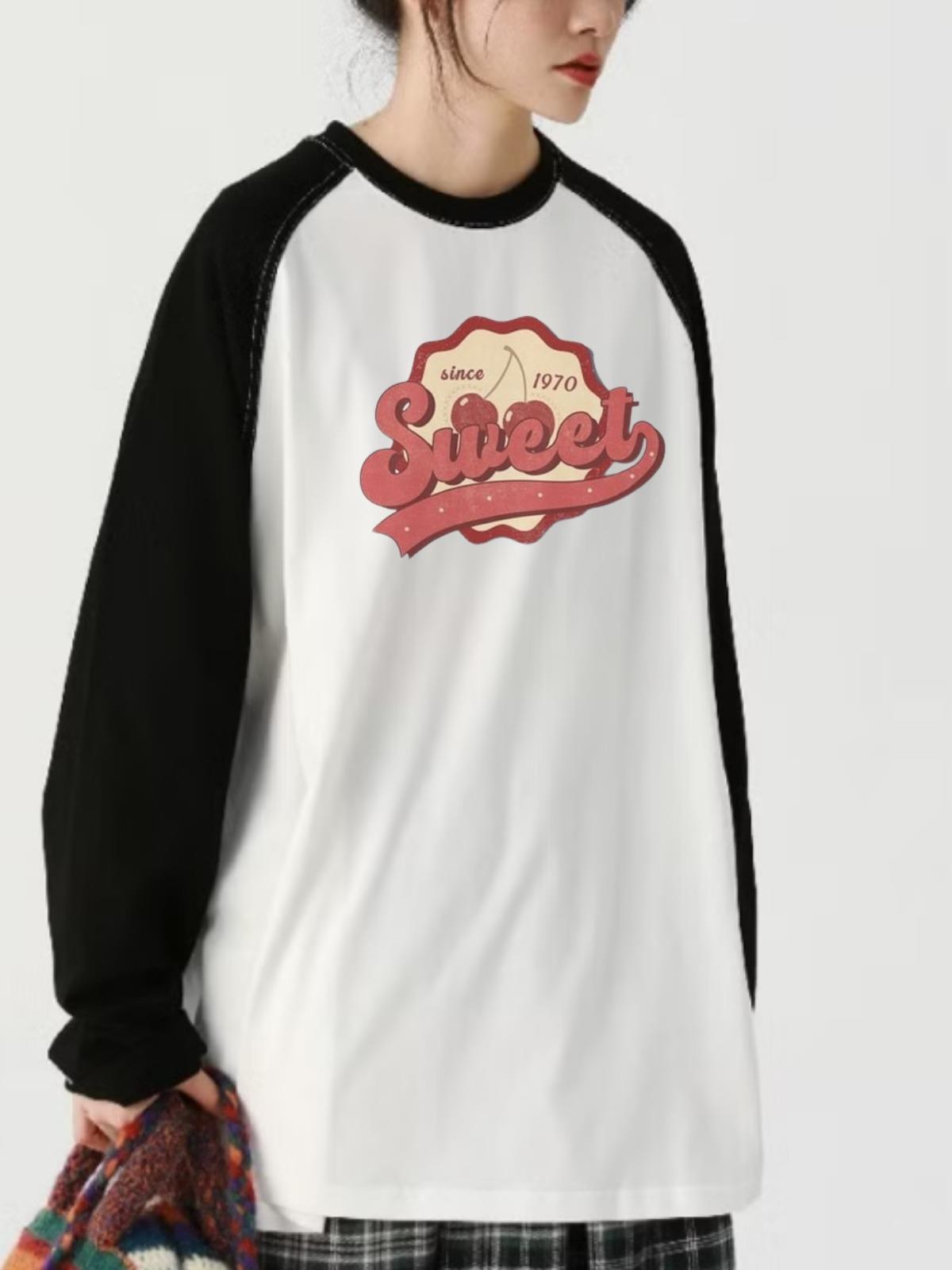 Sweet Reglan Uzun Kollu Make Sense Baskılı Beyaz T-Shirt