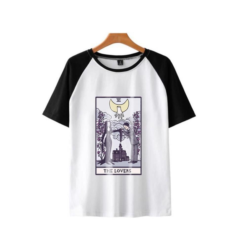 Tarot 'The Lovers' Baskılı Raglan Sleeve Beyaz Unisex Oversize T-shirt