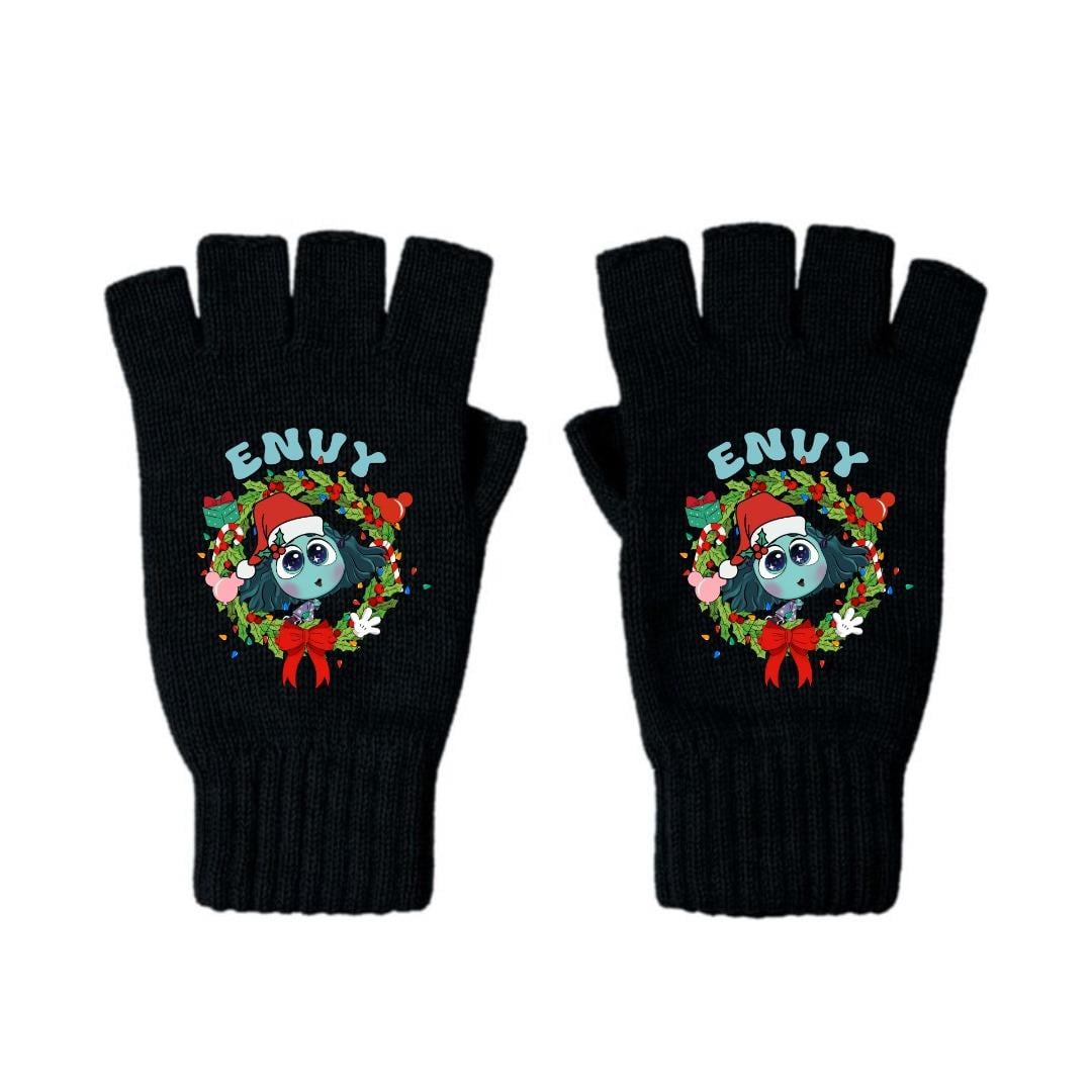 Ters Yüz Karakterler İmrenti Baskılı Unisex Siyah Kesik Çift Eldiven