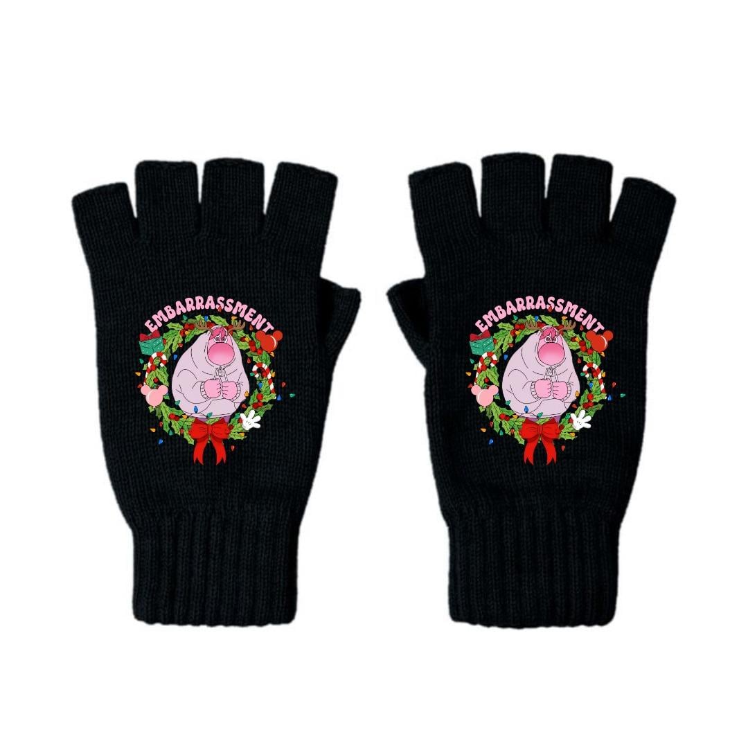 Ters Yüz Karakterler Utanç Baskılı Unisex Siyah Kesik Çift Eldiven