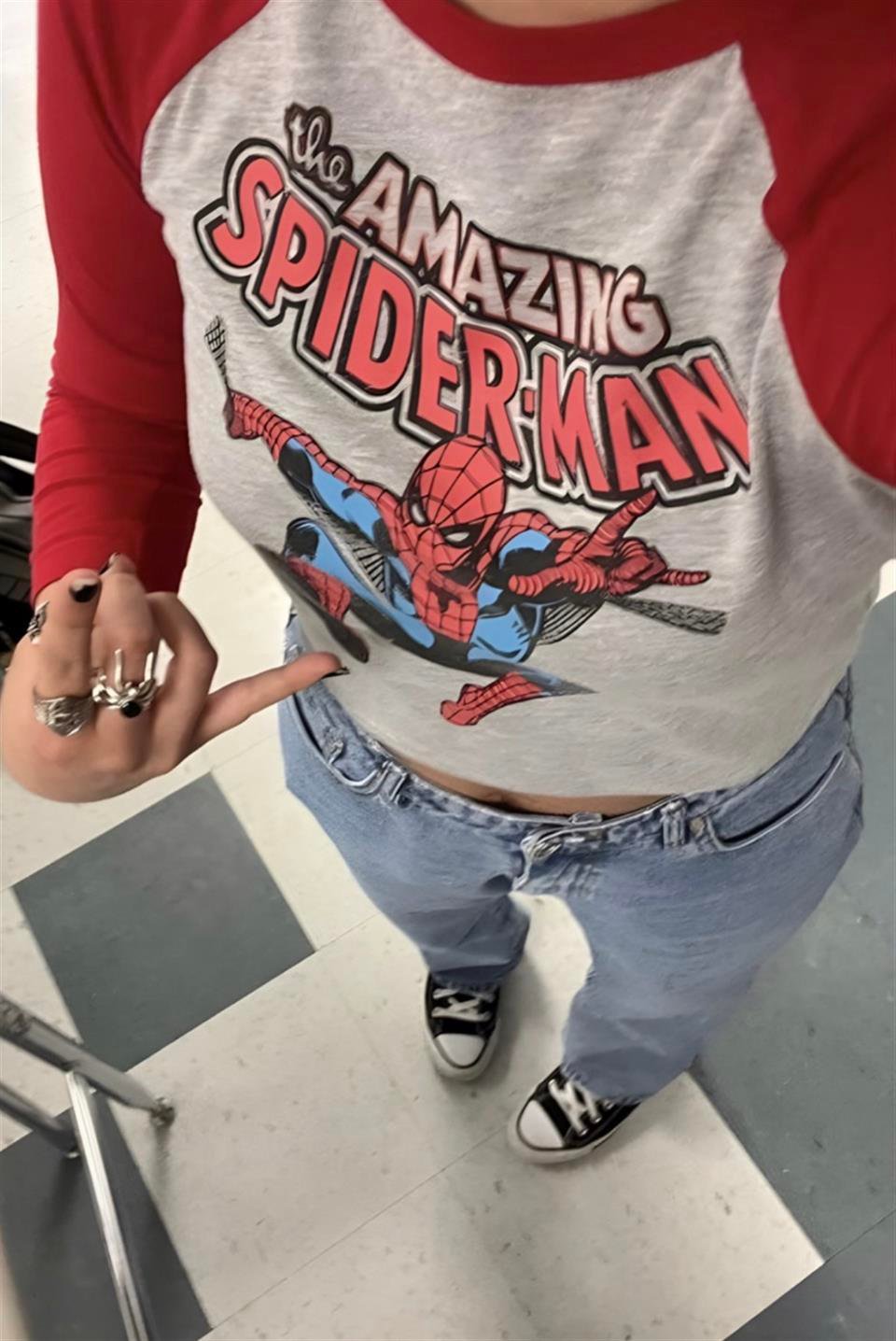 The Amazing Spider-Man Baskılı Raglan Sleeve Uzun Kollu Crop