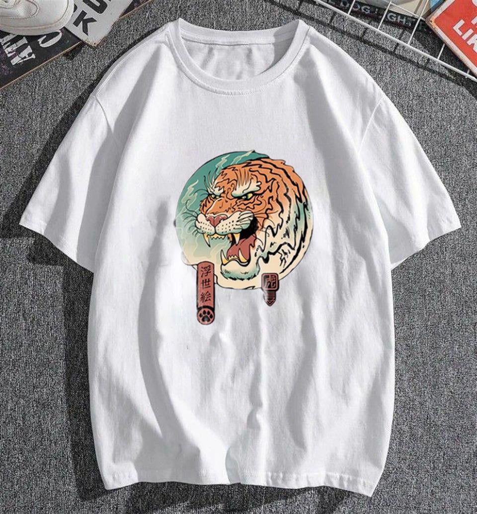 Tiger Art Beyaz Unisex Oversize T-shirt