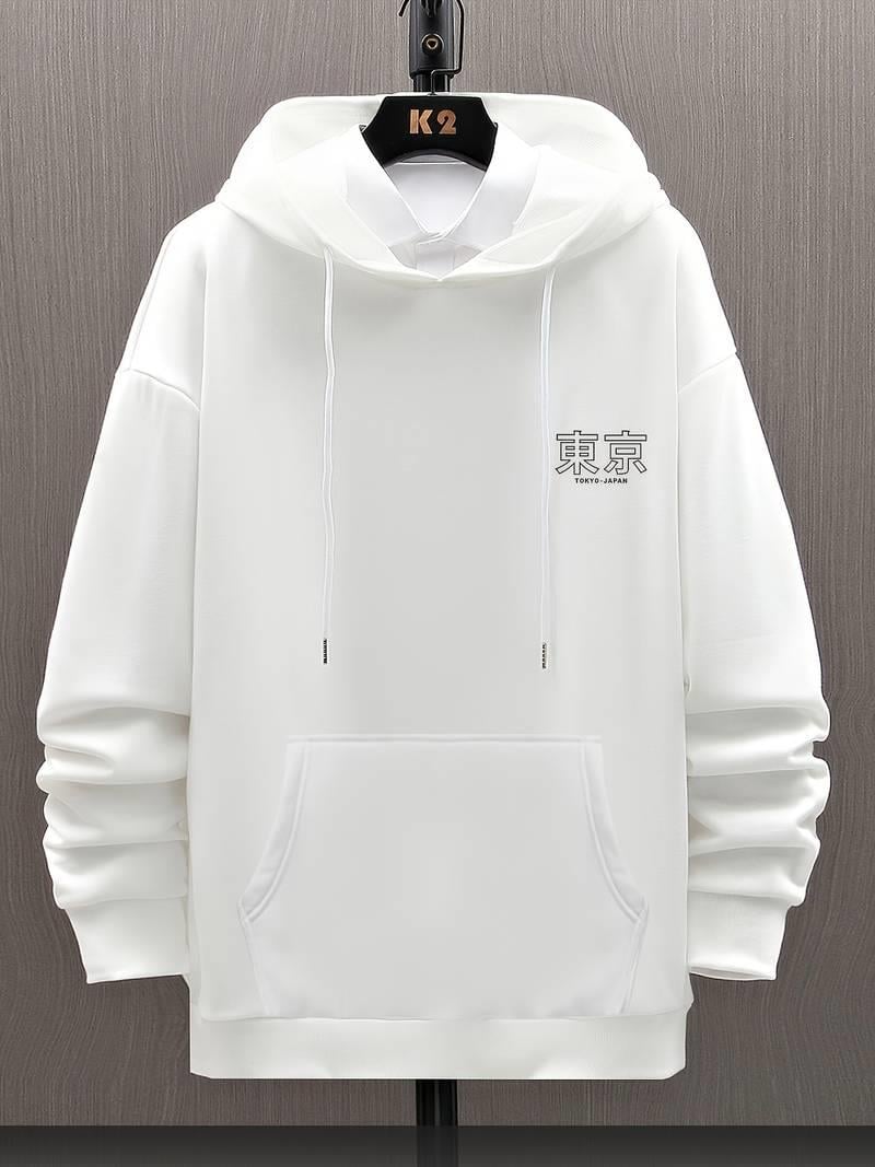 Tokyo Baskılı Kapşonlu Beyaz Sweatshirt 