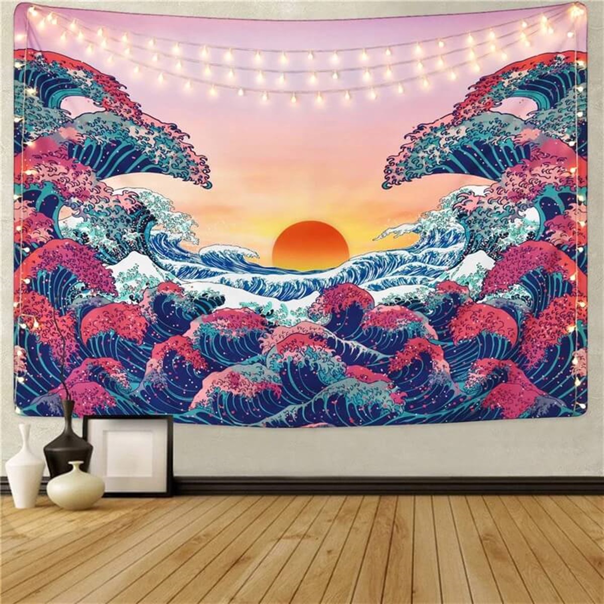 Touz 70 x 100 Cm Art The Great Wave And Sunset Duvar Halısı