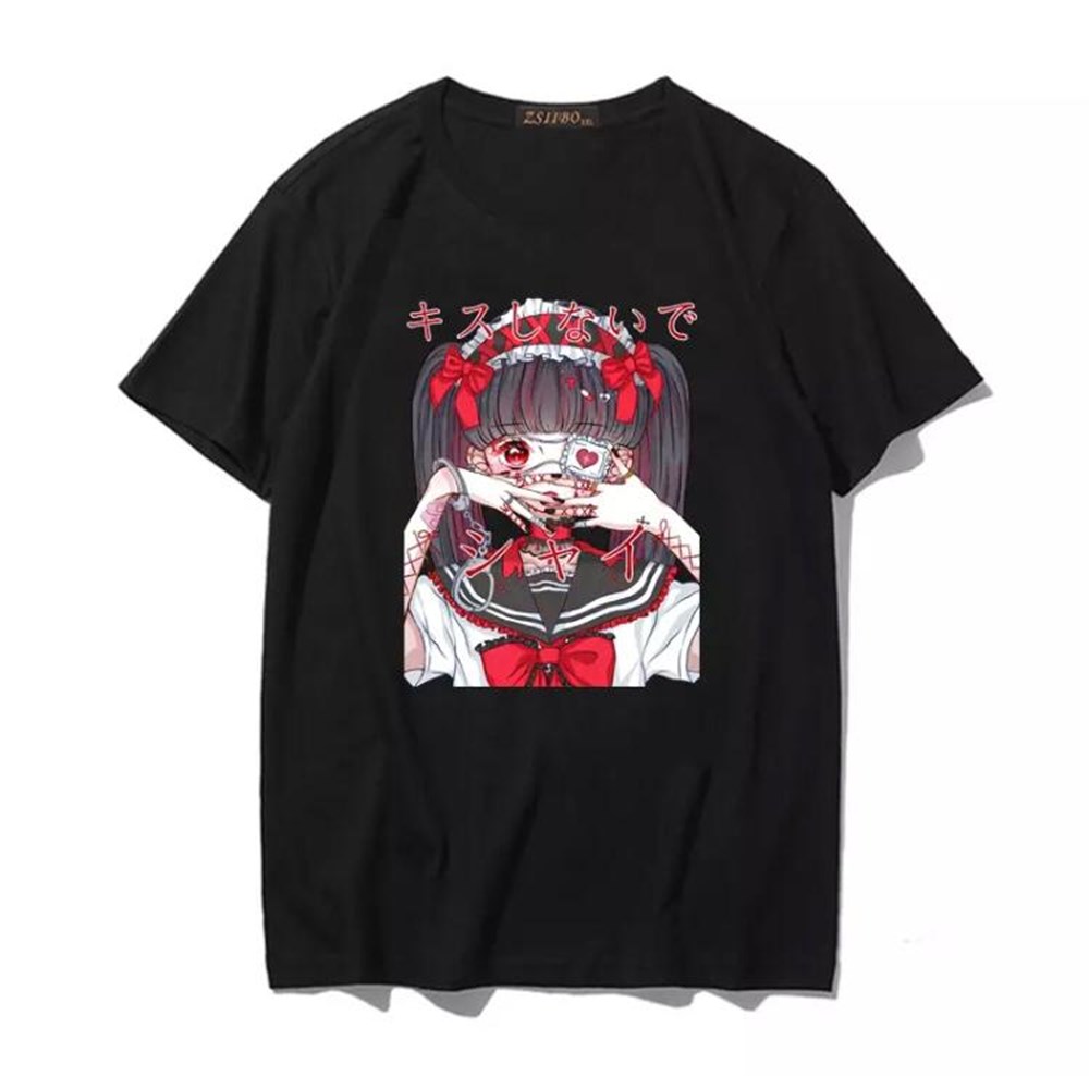 Touz Anime Girl Loli Goth Siyah (Unisex) T-shirt