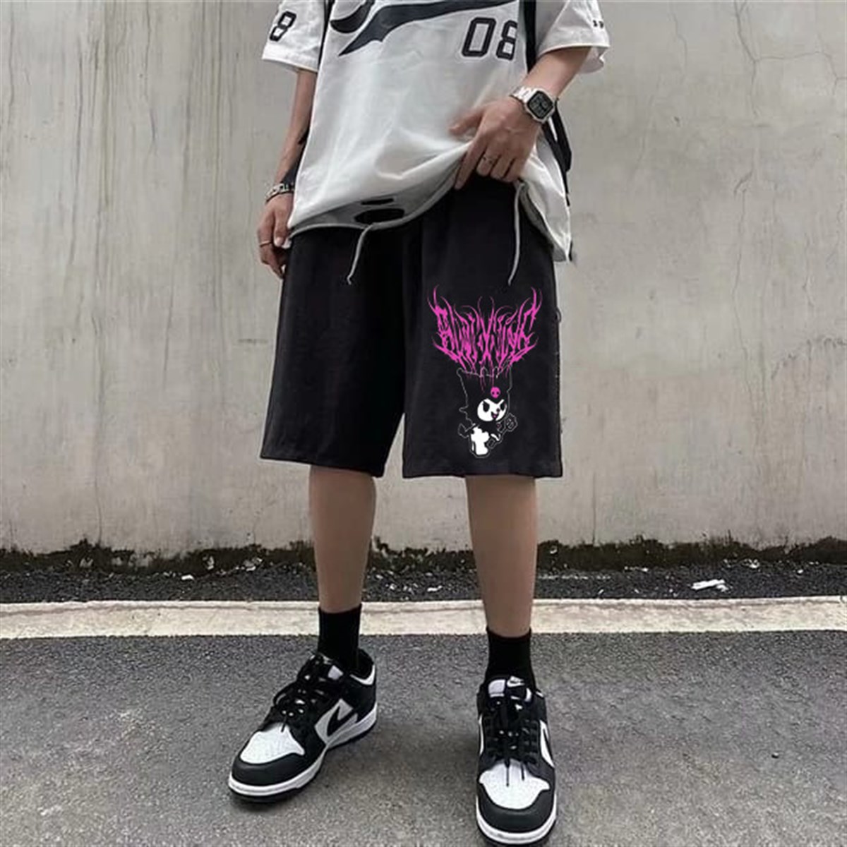 Touz Anime Harajuku Kuromi Sanrio Penye Unisex Şort