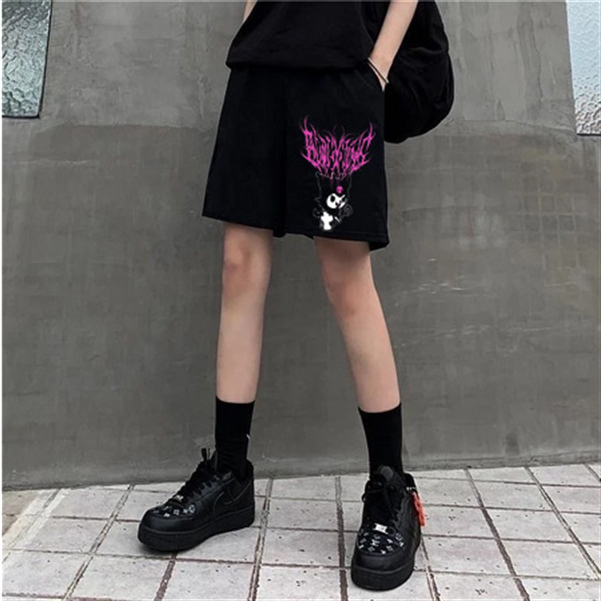 Touz Anime Harajuku Kuromi Sanrio Penye Unisex Şort