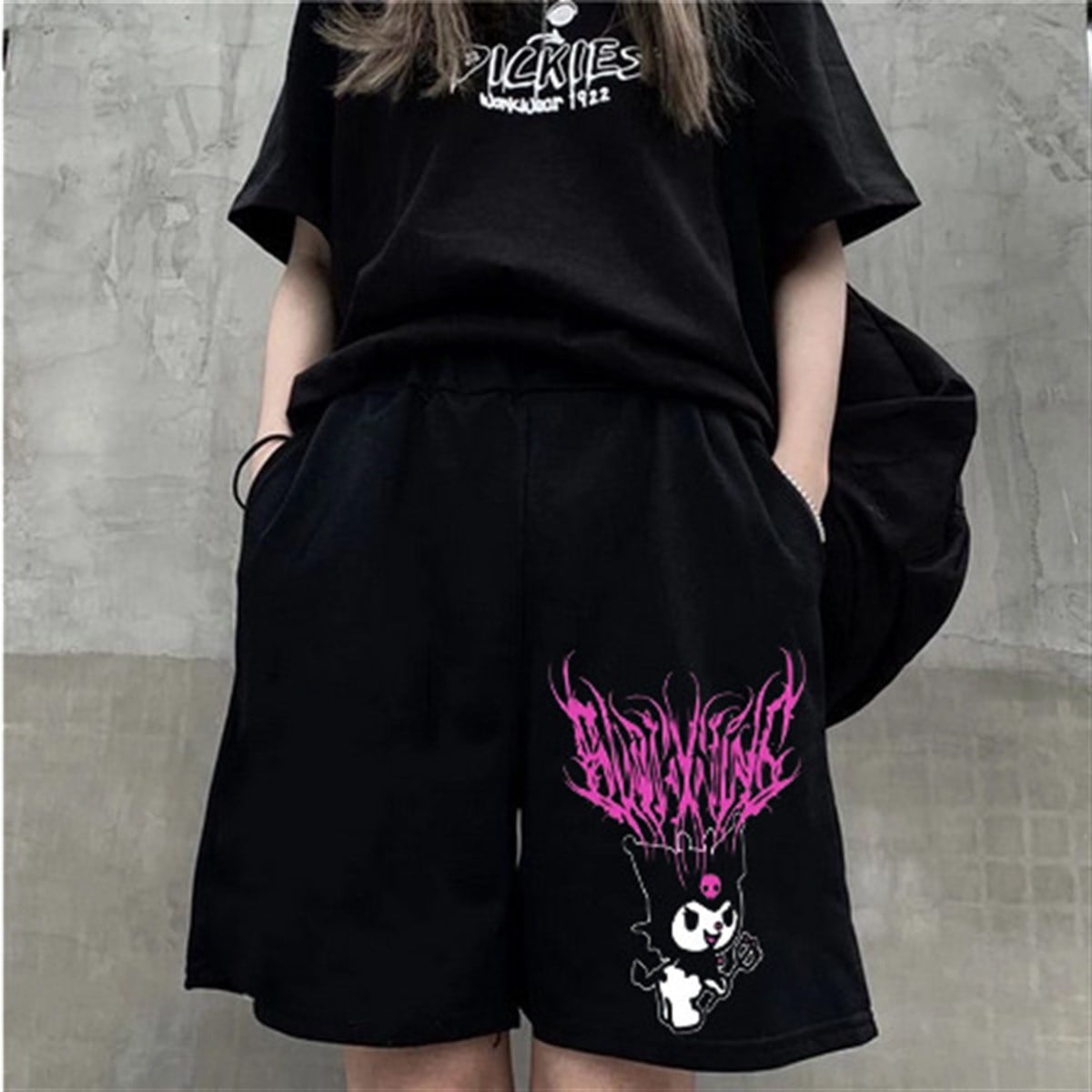 Touz Anime Harajuku Kuromi Sanrio Penye Unisex Şort