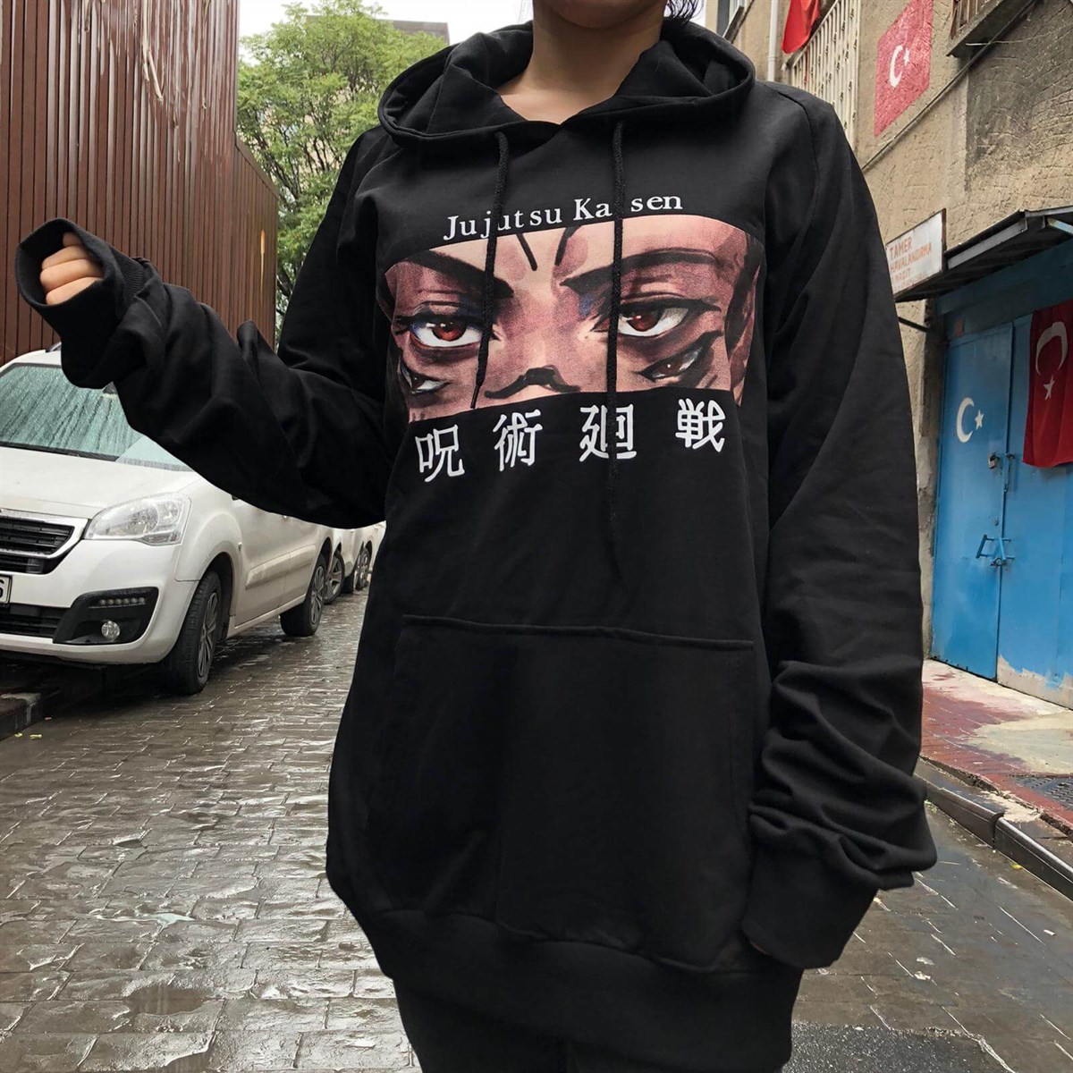 Touz Anime Jujutsu Kaisen - Wiki Eyes Siyah (Unisex) Kapşonlu