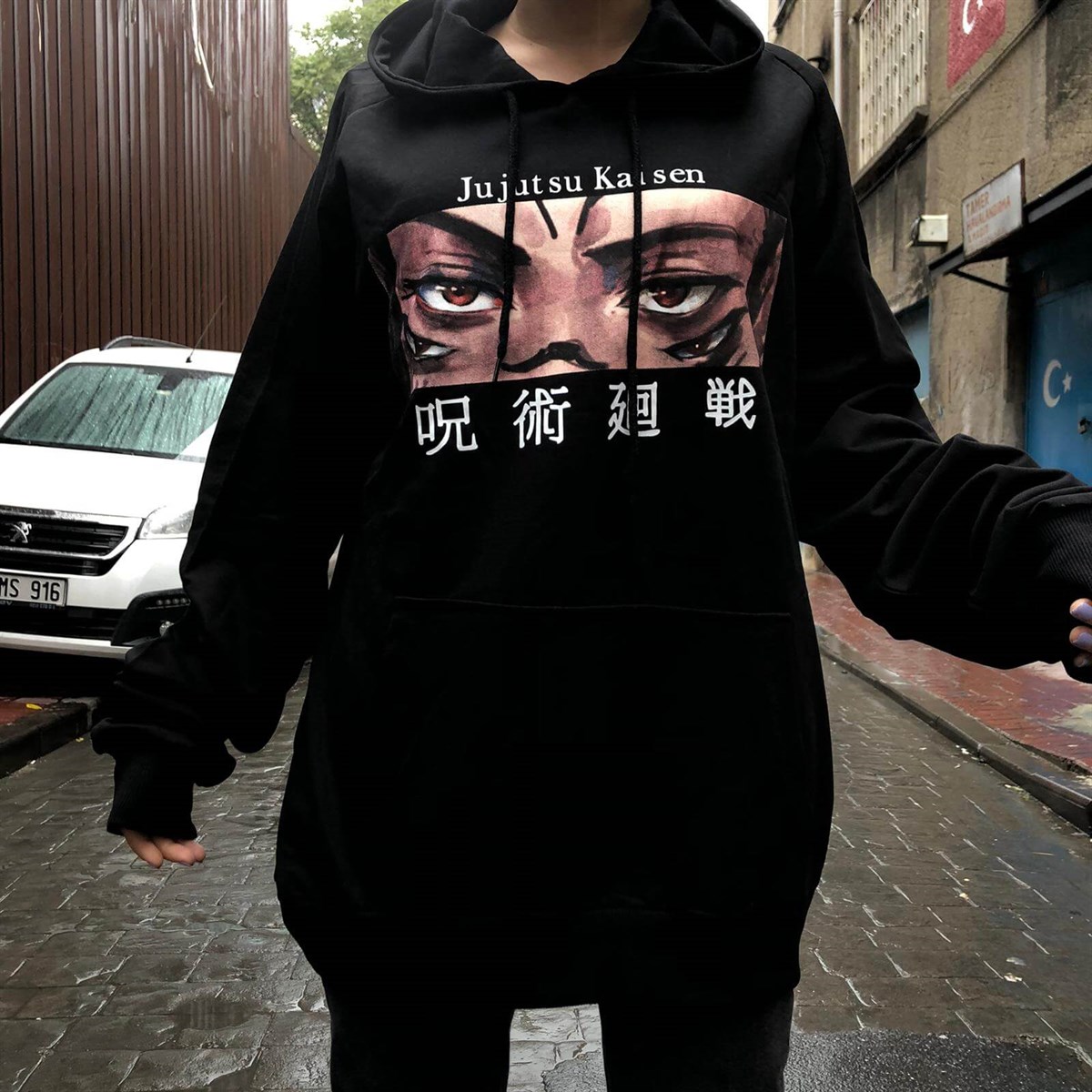 Touz Anime Jujutsu Kaisen - Wiki Eyes Siyah (Unisex) Kapşonlu