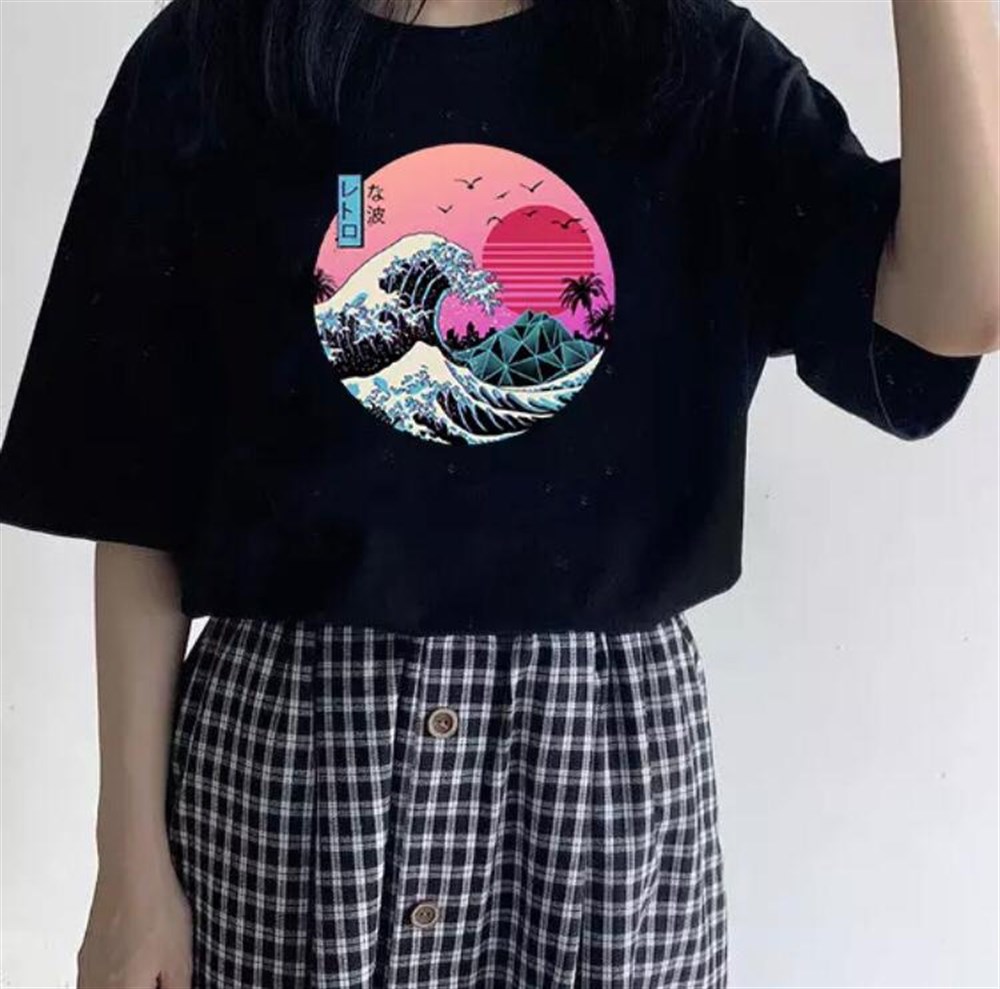 Touz Anime The Great Retro Wave Siyah (Unisex) T-shirt