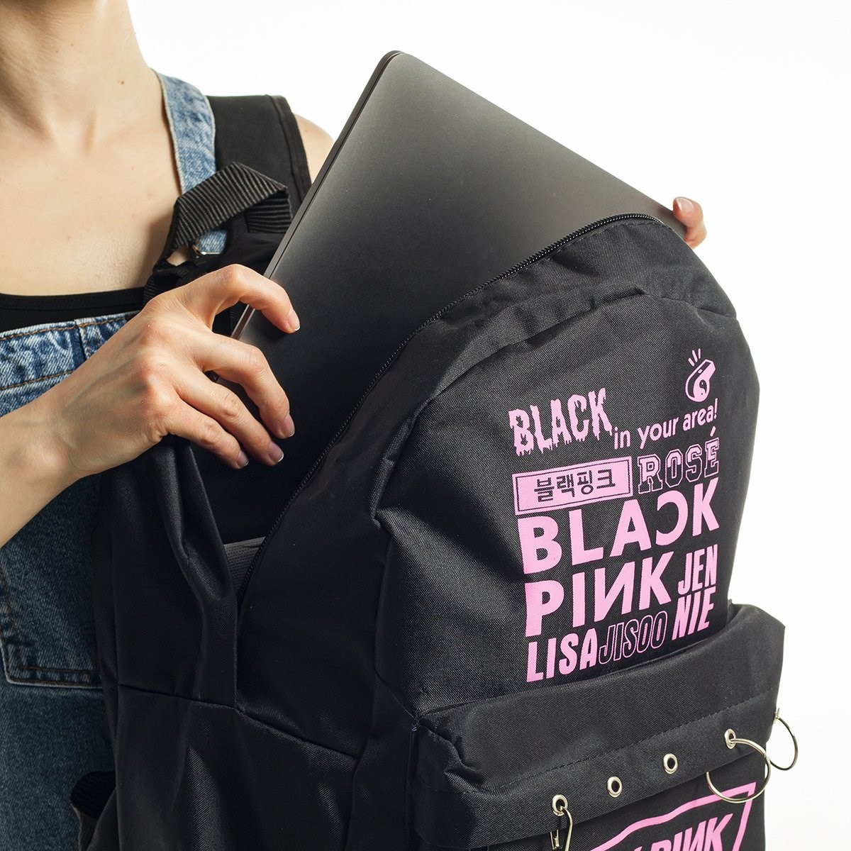Touz Black Pink Baskılı Laptop Sırt Çantası Piersingli