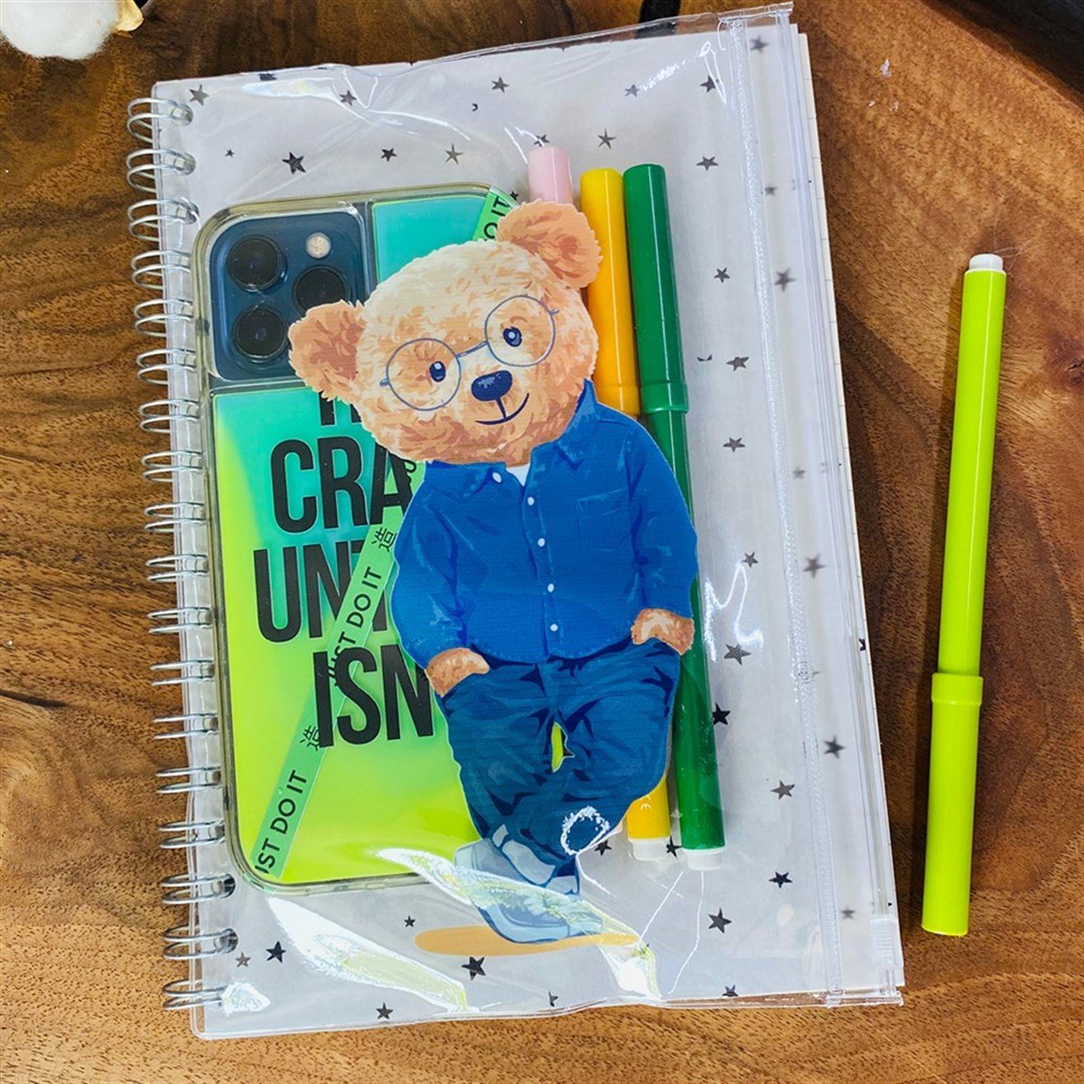 Touz Blue Bear Tasarımlı Çanta Kapaklı Spiralli Defter