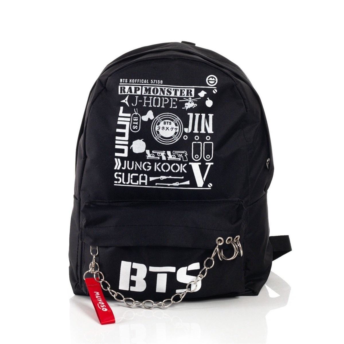 Touz BTS Piercingli Zincirli Siyah Sırt Çantası