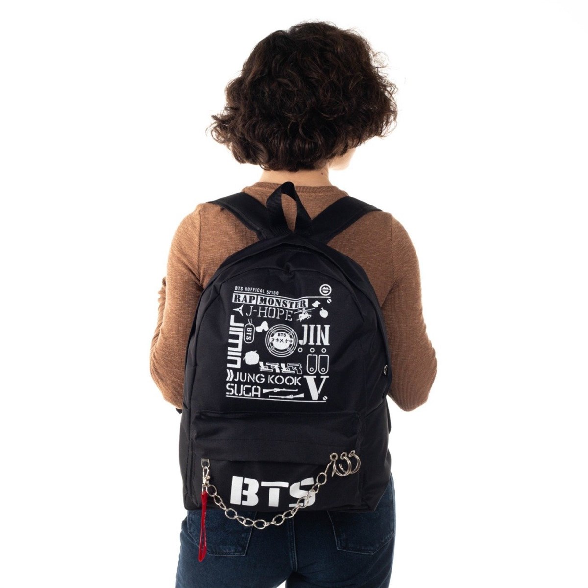 Touz BTS Piercingli Zincirli Siyah Sırt Çantası