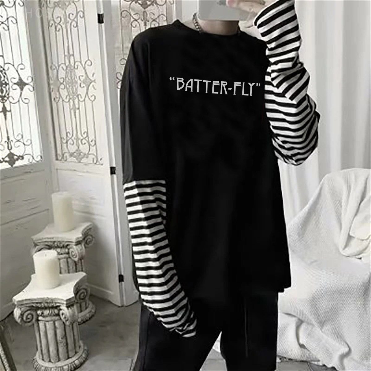Touz Butterfly Ön Arka Baskılı Unisex Uzun Kollu T-Shirt