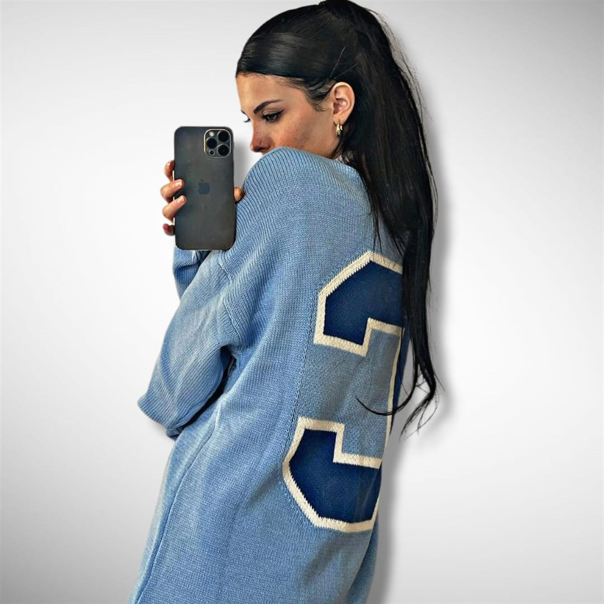 Touz Collusion Mavi Ön Arka İşlemeli Oversize Unisex Kazak