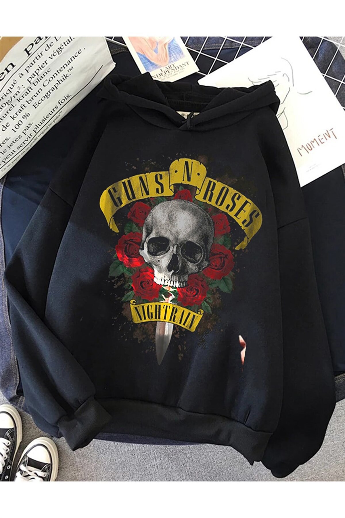 Touz Gothic Gun's Roses Kapüşonlu Hoodie