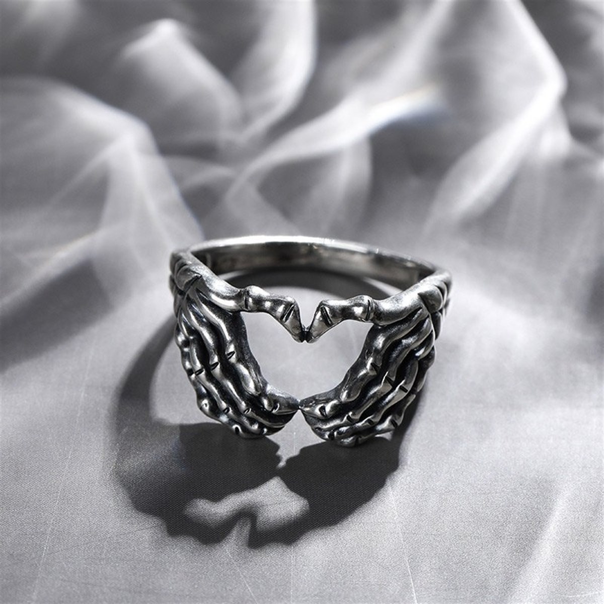 Touz Gothic Skeleton Heart Ayarlanabilir Yüzük