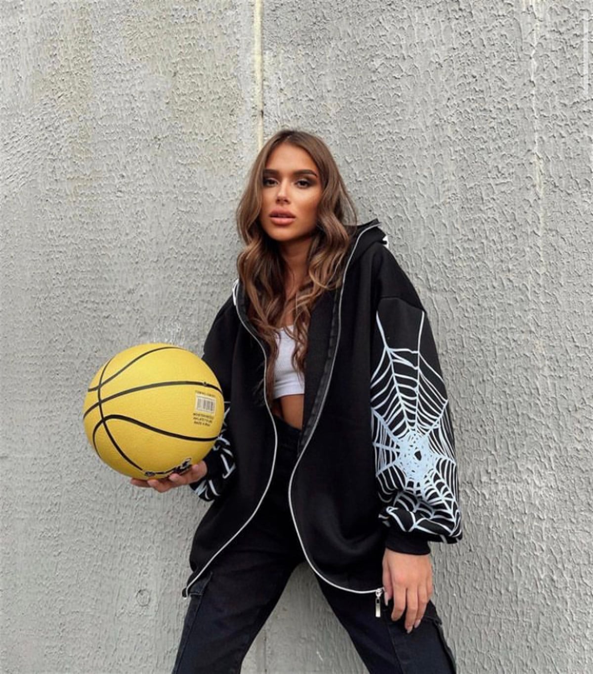 Touz Gothic Spider Web Kapüşonlu Fermuarlı Oversize Sweatshirt