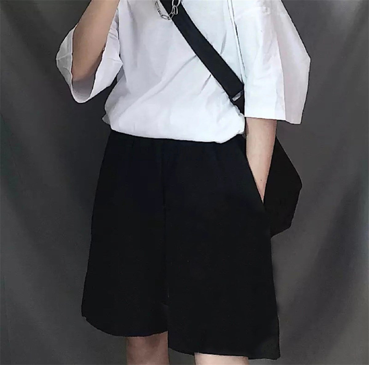 Touz Harajuku Düz Siyah Penye Unisex Şort