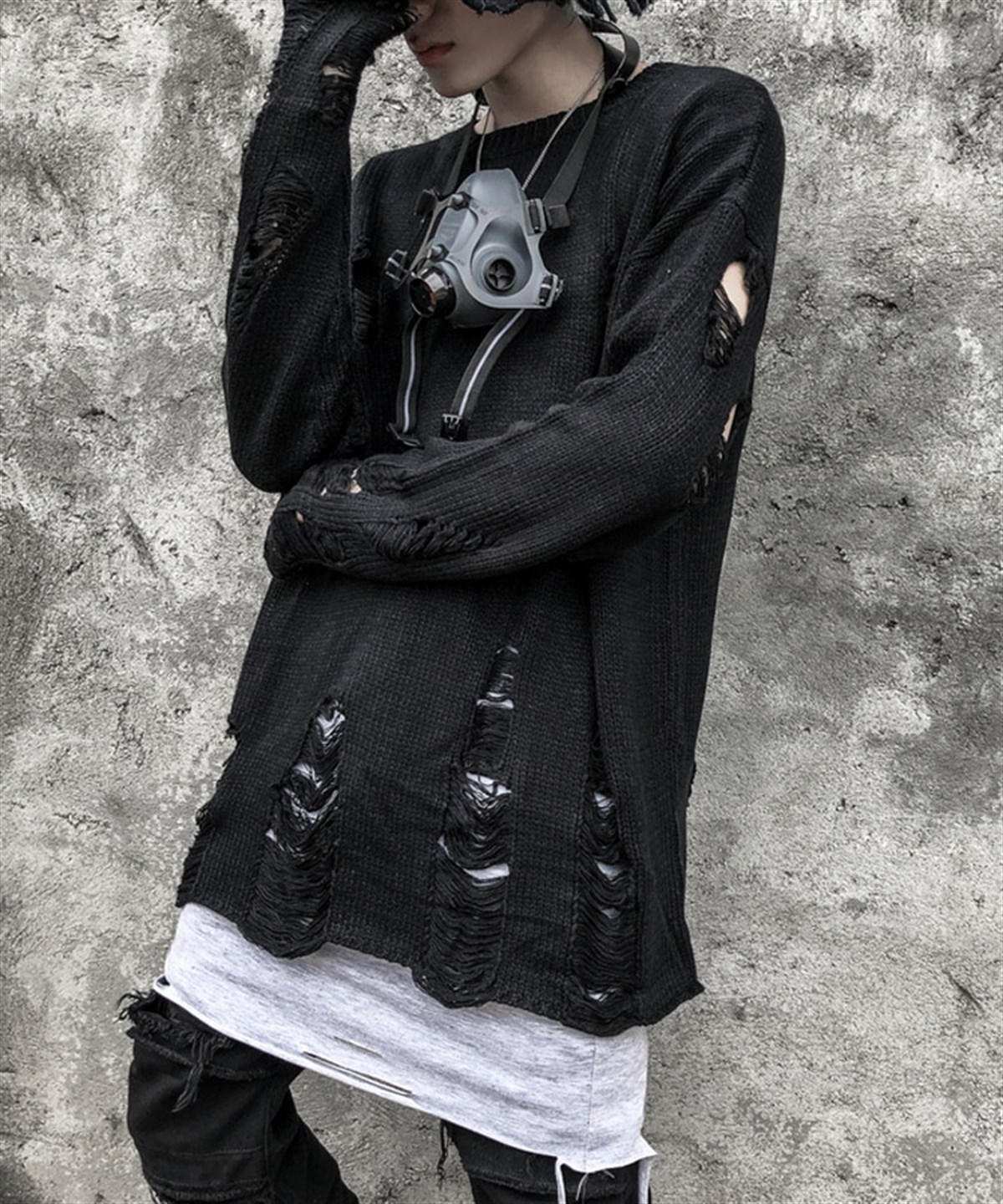 Touz Harajuku Oversize Unisex Yırtıklı Siyah Kazak